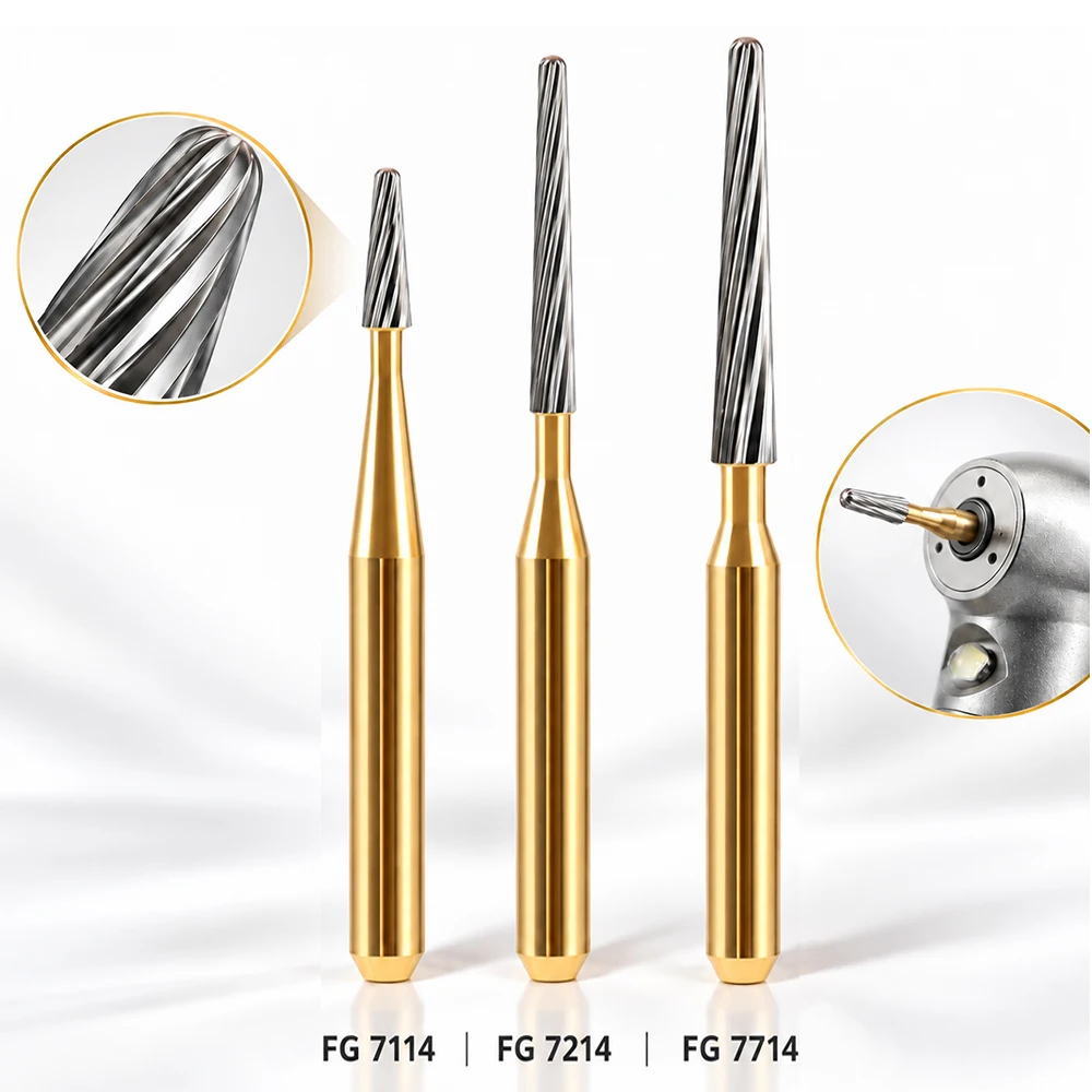 5Pcs Laboratory 12 Fluted Tungsten Carbide Bur FG 1.6mm Shank Precision Finishing Rotary Bits 7114 7214 7714 for Technician Use