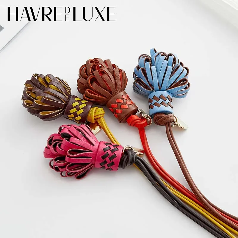 Tassel flower bag charm for women's bag handmade genuine leather fashion high-end leather keychain bag accessories