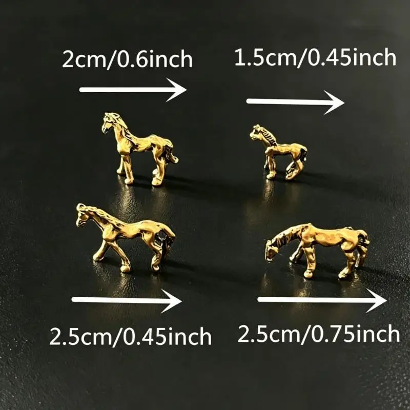 New 1/4Pcs Miniature Antique Long Tail Horse Figurines Feng Shui Ornament Copper Alloy Zodiac Animal Mini Desktop Crafts