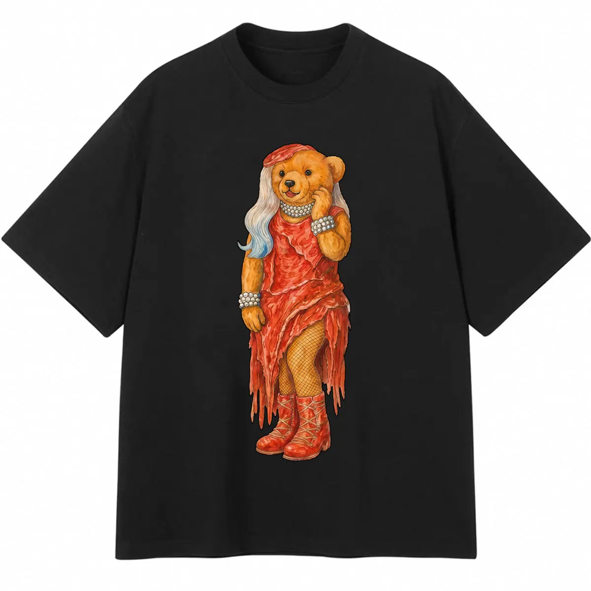 Lady Gaga Meat Dress Bear The MAYHEM Ball T Shirt Fashion Unique Novelty Vintage T-shirts Loose Cotton Casual Men Women T-shirt
