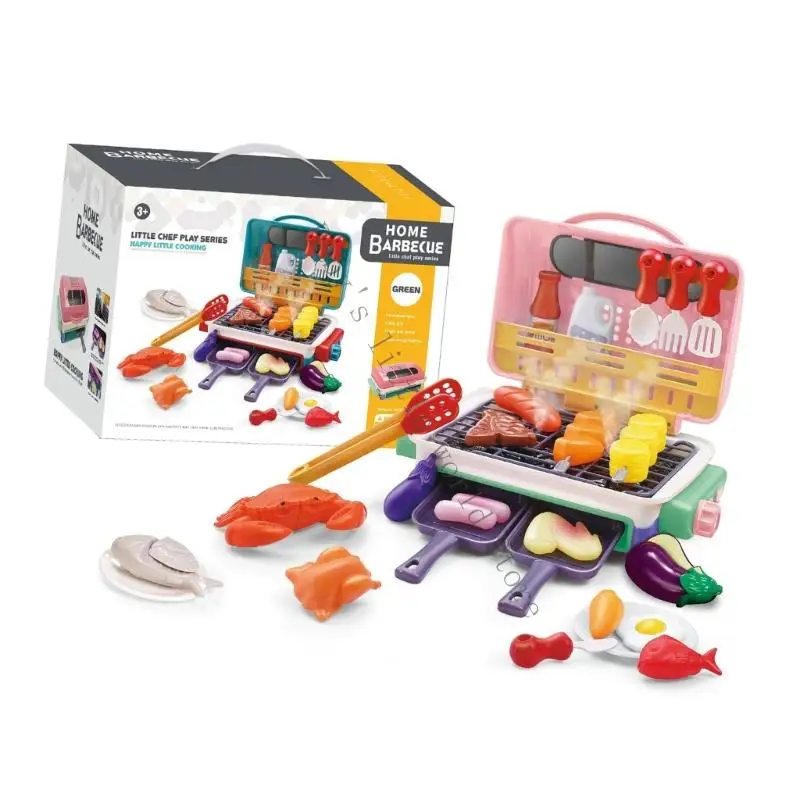 インタラクティブな子供ごっこクッキングおもちゃバーベキューグリル、ジュージュー音のミストと安全なABSキッチンおもちゃ付き、クリエイティブな遊びに最適 B2EB
