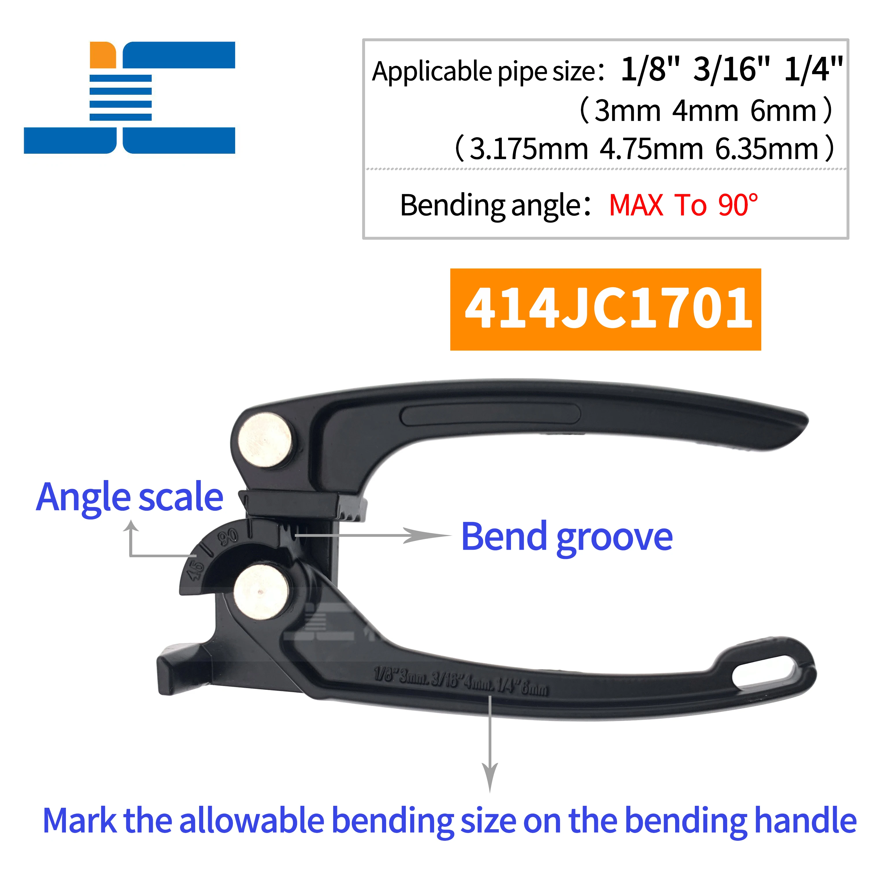 Copper Tube Bender, Tubing Bender 90°,Fuel Brake Pipe Bender Hand Tool 1/4“ 3/16” 1/8“ ,3 In 1 Pipe Tubing Bender