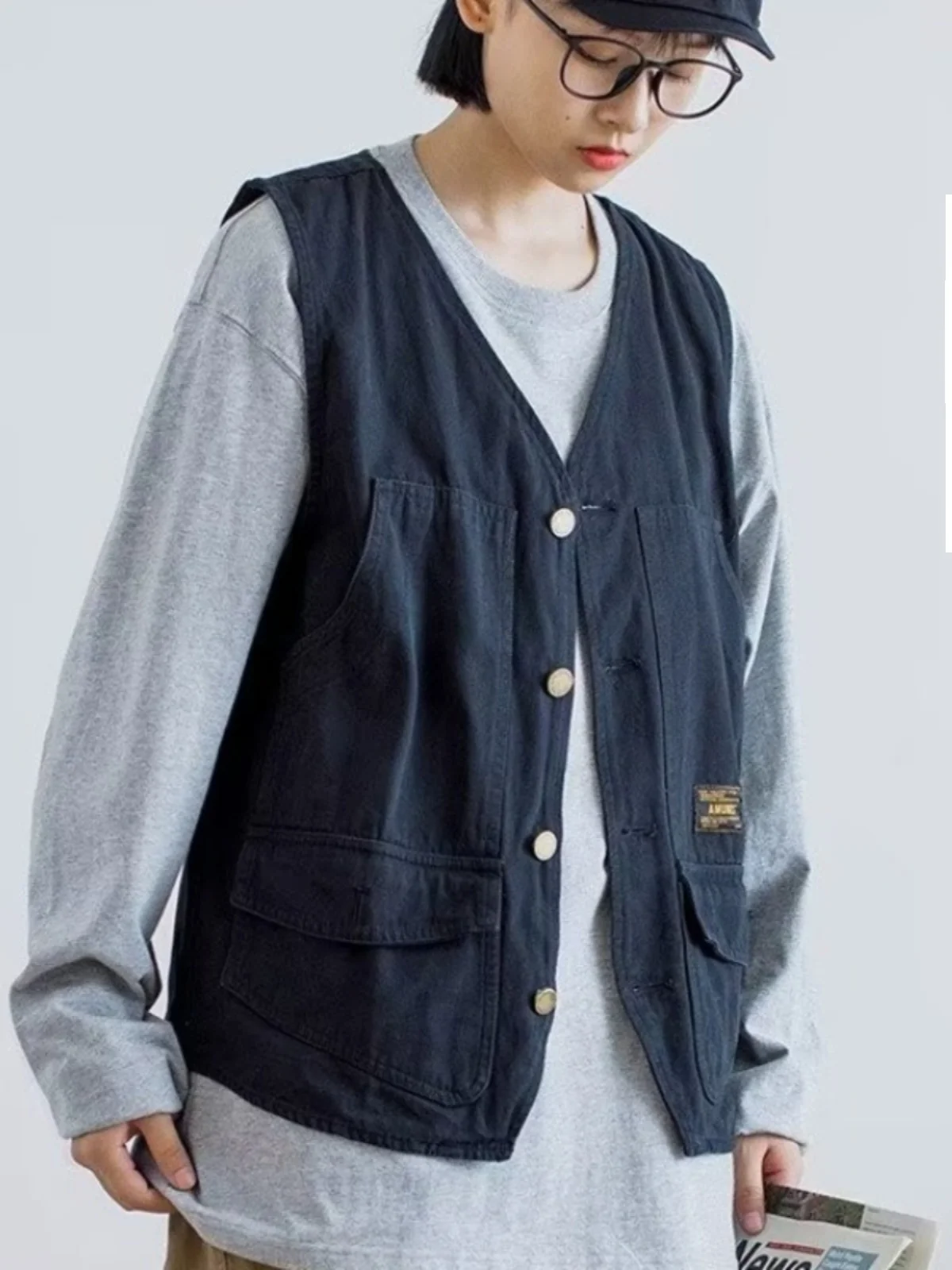 

Loose Casual ex Workwear Vest 2025 Hong Kong Sle Multi-ket Loose Fit Faion Brand Summer Youth ular Stand Fit