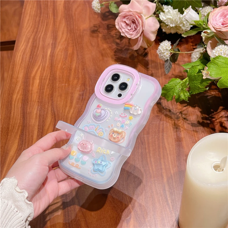 Stereoscopic Rainbow Bear Bunny Anti-collision Anti-Drop Dual Stand Case for iPhone 15 13 12 12 11 14 Pro Max 13Pro XR XS Max X