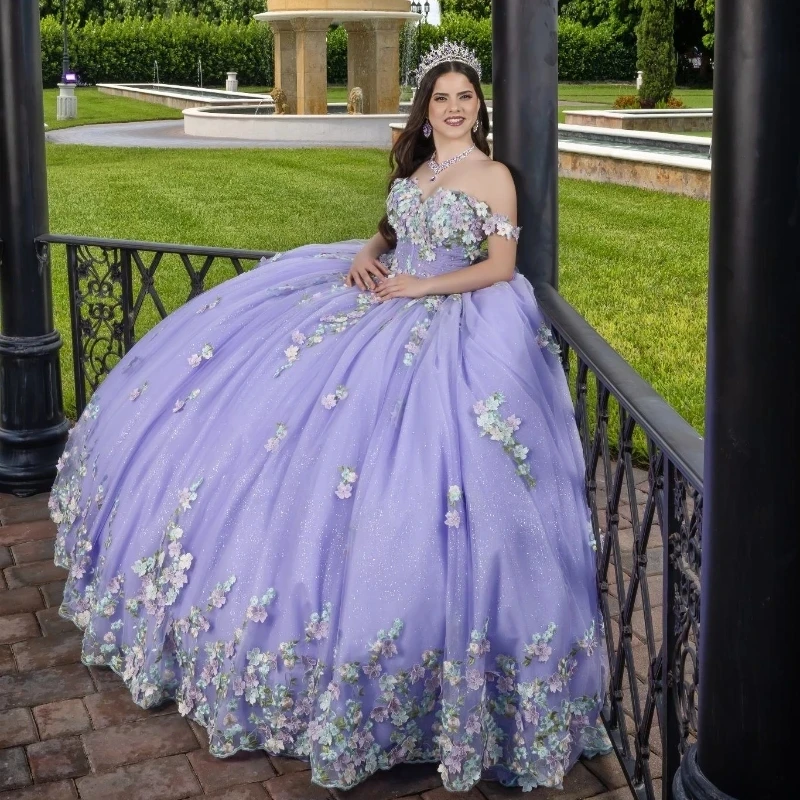 Lilac Quinceanera Dresses 2024 Princess Sweet 16 Years Girl Birthday Party Dresses Appliques Lace Tull Vestidos De 15