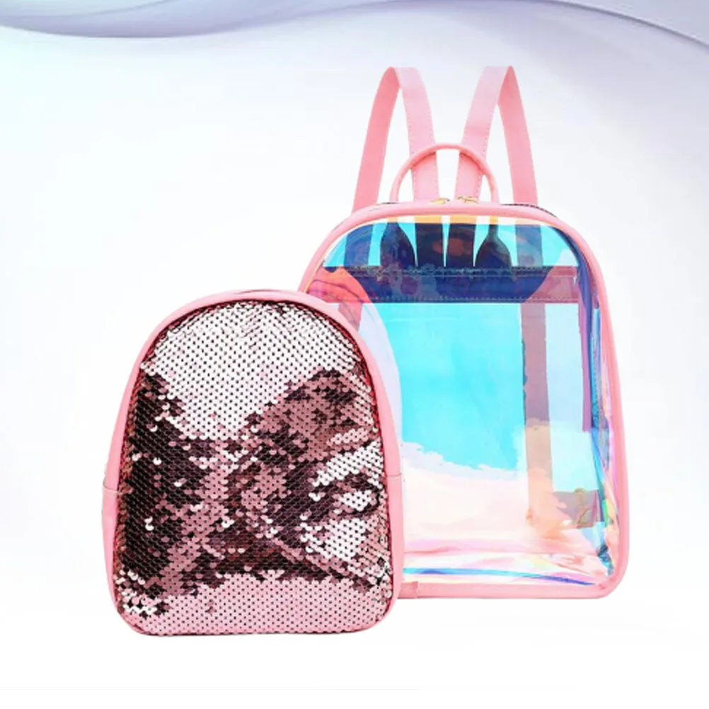 

1Set Double Shoulder Mother Child Bag Pink Large Capacity Fashion Backpack Transparent Jelly Shoulder Bag for Travel