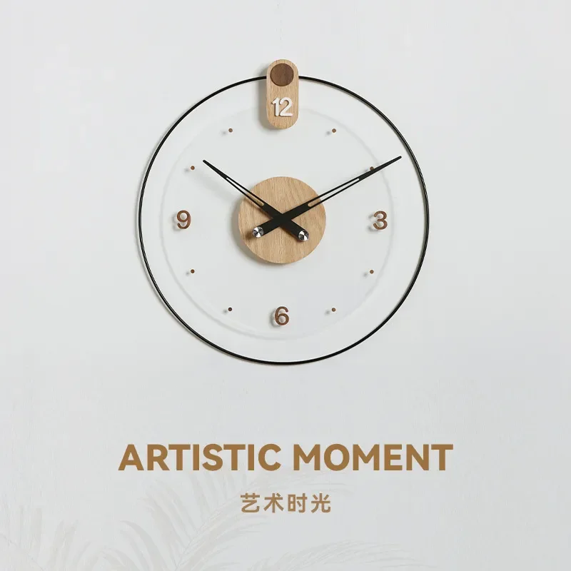 Nordic Transparent Wall Clock Solid Wood Frame Silent Non Ticking Modern Minimalist Home Decor for Living Room Bedroom Office
