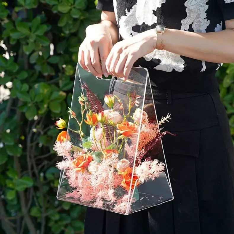 Imagem -04 - Caixa de Flor Portátil Acrílica Embrulho de Presente Bolsas com Alças Bolsalas Reutilizáveis Solteira Dama de Honra Casamento Aniversário