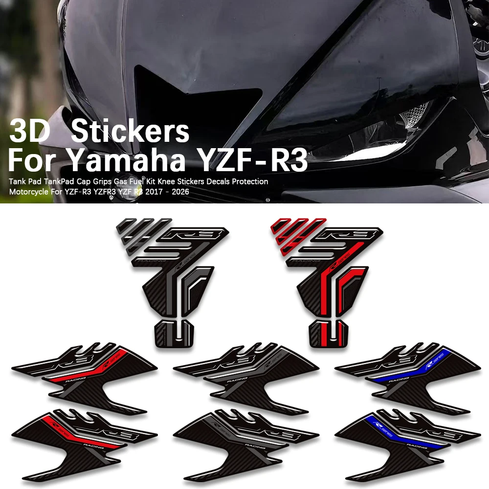 

For YZF-R3 YZFR3 YZF R3 Motorcycle Accessories Tank Pad TankPad Cap Grips Gas Fuel Kit Knee Stickers Decals Protection 2017-2026