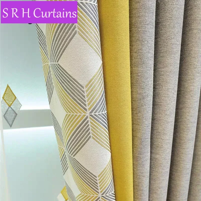 

Modern Yellow Grey Splicing Curtain Cotton Linen Stripe Bedroom Blackout Curtains For Living Room Balcony Blinds Window Drapes