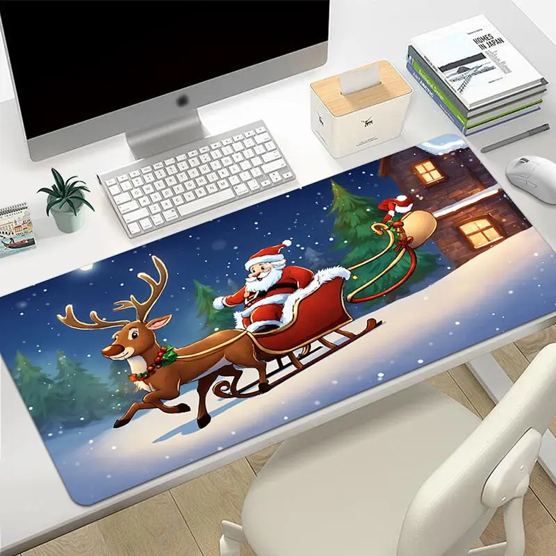 VIKAMA Cartoon Santa Reindeer Sleigh Gifts Desk Mat Mouse Pad Quick Dry Non Slip Office Instrument Station Mat Home Decor