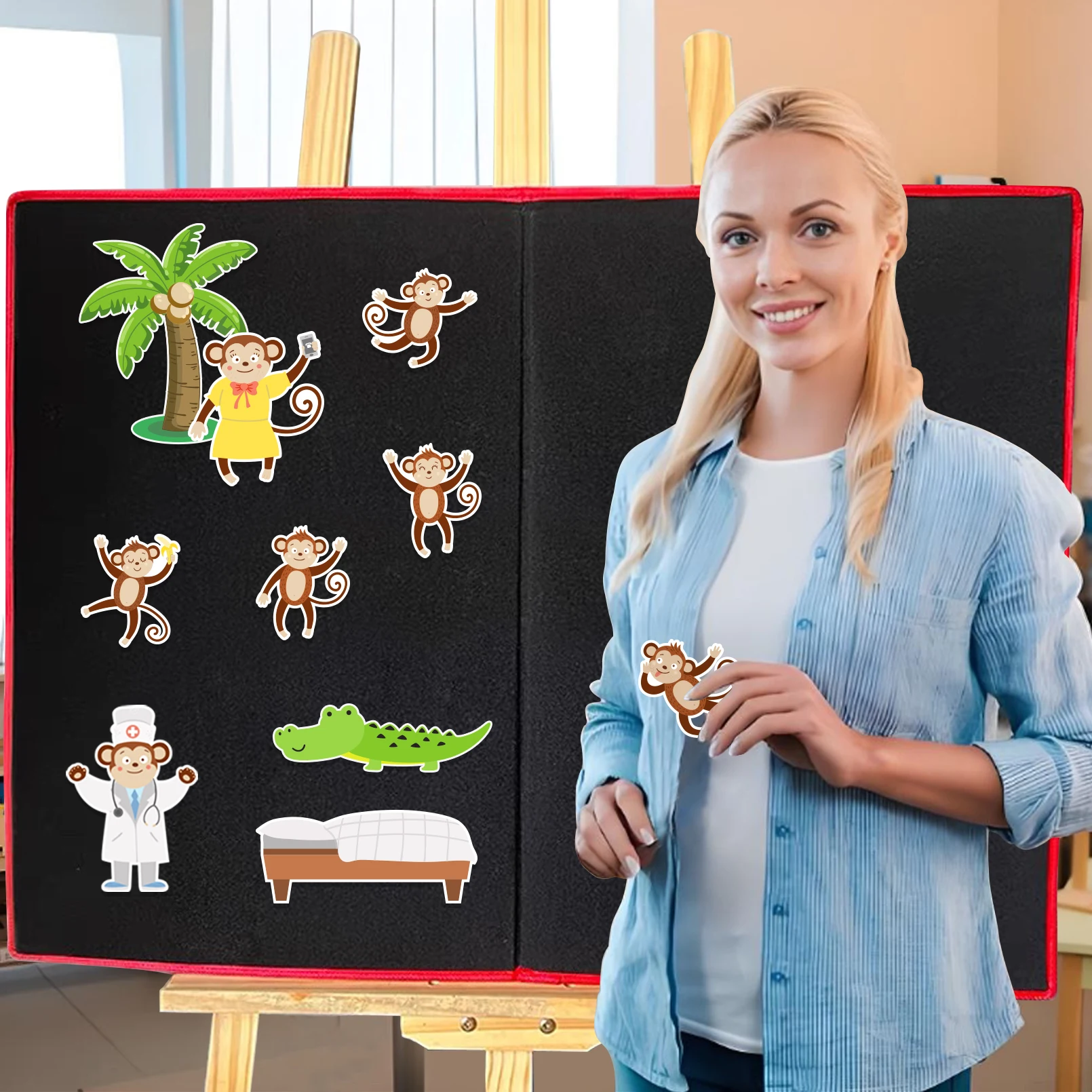 Set of 5 Felt Monkeys Educational Toys for Preschool Learning, Interactive Classroom Supplies Toddler Educational Games