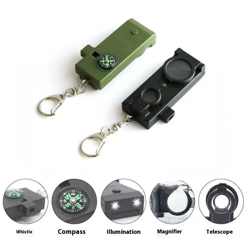 

5-in-1 Outdoor Survival Whistle with Telescope Magnifying Flashlight Fishing Gear Emergency Equipment Compact Portable Alarm