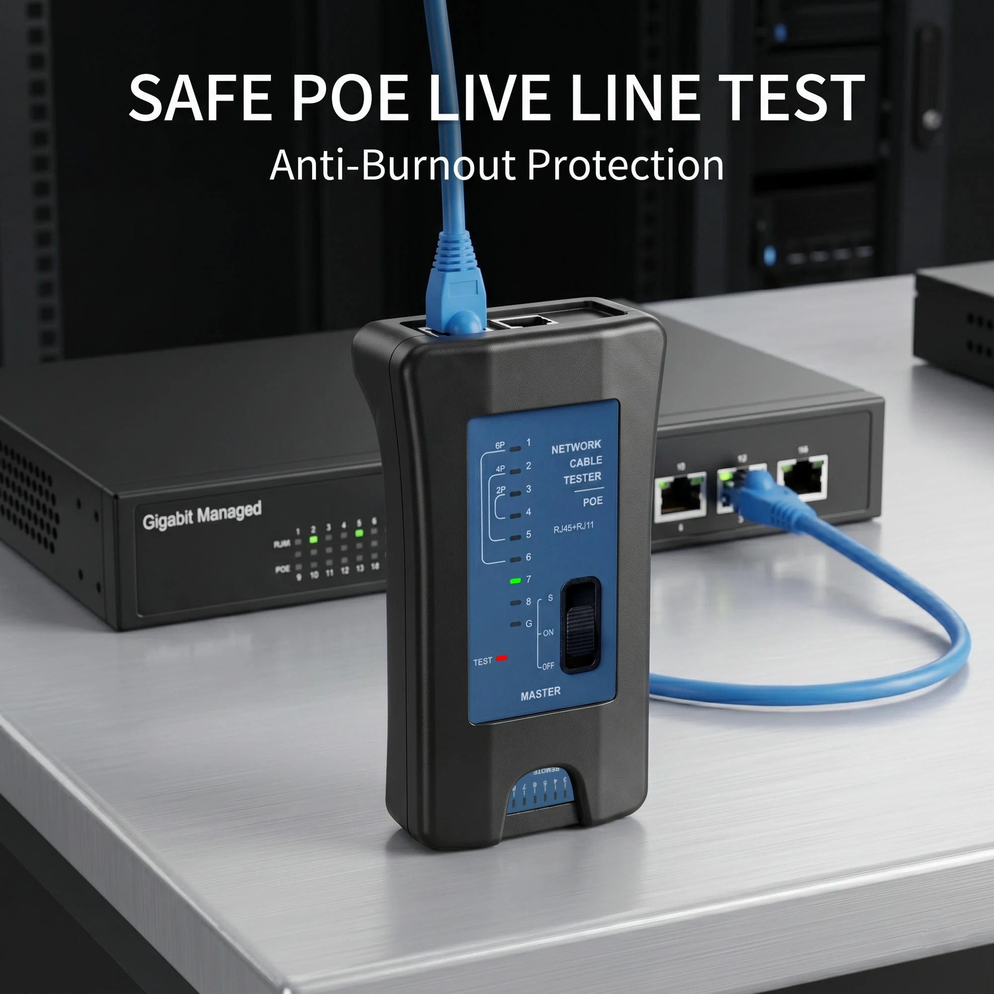 Testeur de câble réseau sécurisé PoE, outil de test de commutateur en direct, traceur de câbles RJ45 RJ11, vérificateur de lignes téléphoniques Ethernet LAN
