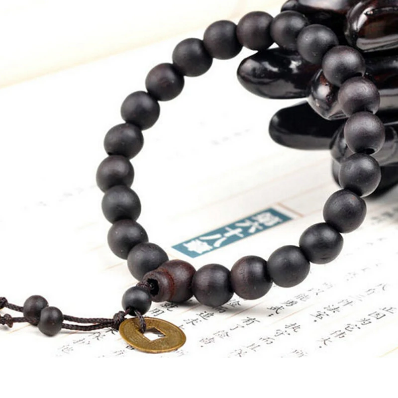 Women\'s Men\'s Wood Buddha Buddhist Prayer Beads Tibet Mala Charm Lucky Wrist Bracelet 1PC