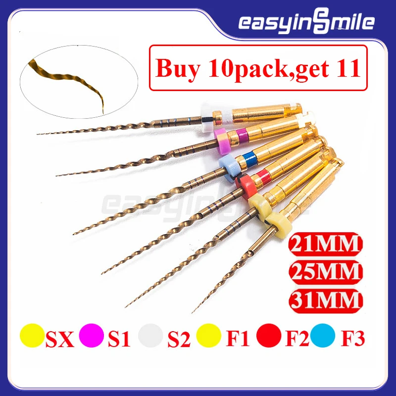 

6 шт. Easyinsmile стоматологические эндодонтические X-Pro золотые конические эндофайлы NITI роторные напильники для двигателя 21 мм 25 мм 31 мм стоматологический инструмент