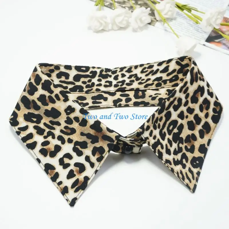 HX6F Elegant Leopard Design Faux Collar Practical Polyester Comfortable Neckwear Neckpiece Perfect For Various Outfits