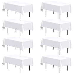 8Pcs White Tablecloth Rectangle Table Cloth Stain and Wrinkle Resistant Washable Polyester Table Cover for Dining Table Decor