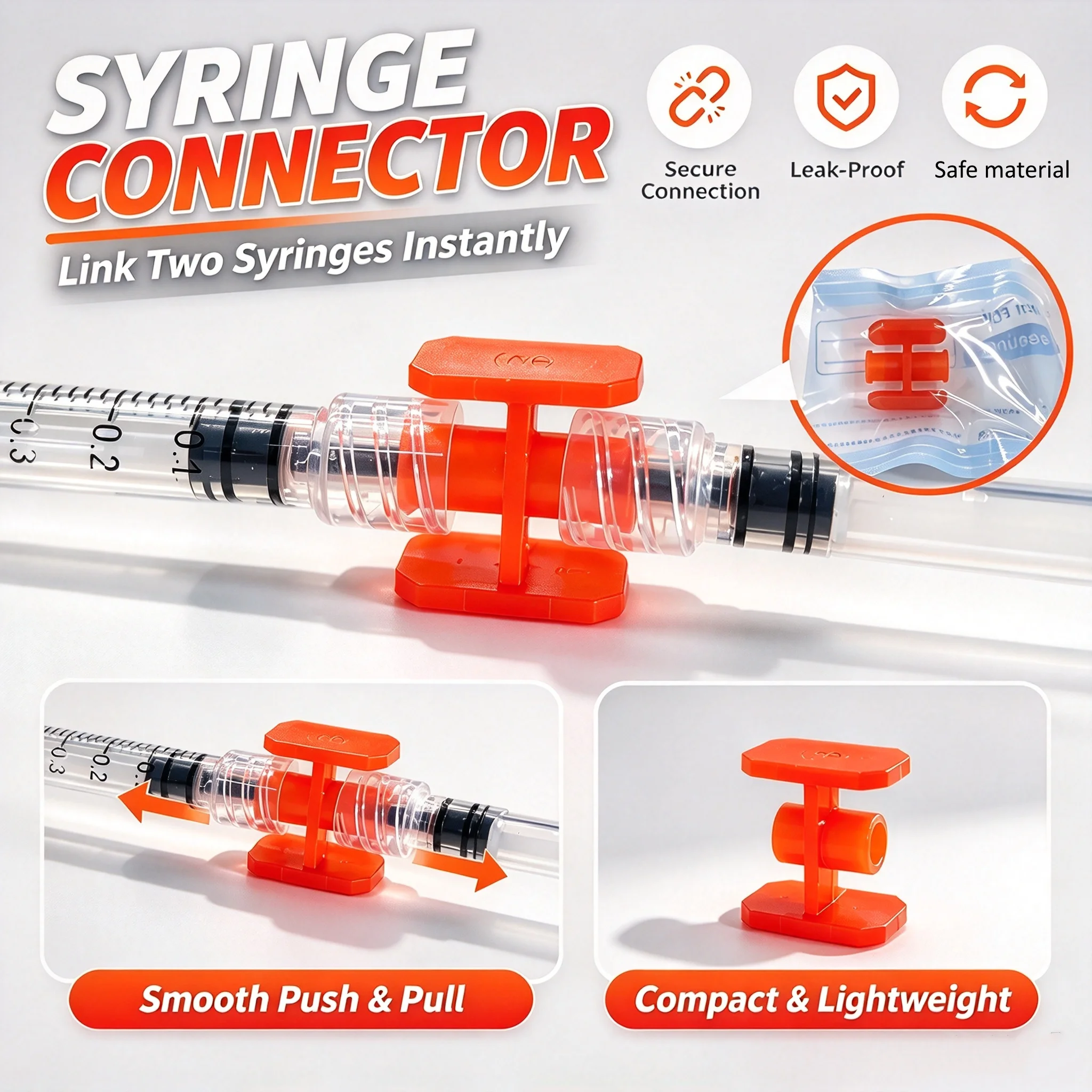 20/50/100Pcs Disposable Red Luer Lock Syringe Connector Individual packaging Plastic Secure Lock Connection Fitting Leak Proof