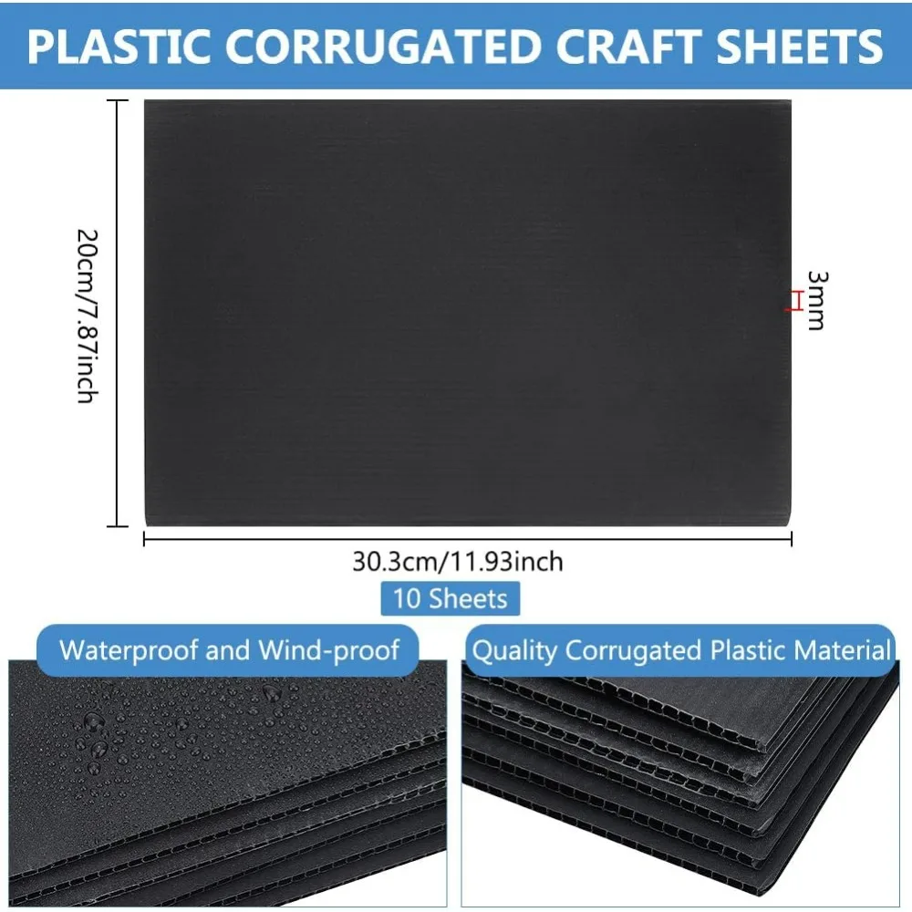 10 Pcs Black Corrugated Plastic Sheets 12x7.8 Inch Sturdy Blank Yard Signs 3mm Waterproof Sign Board for House Sale Signs