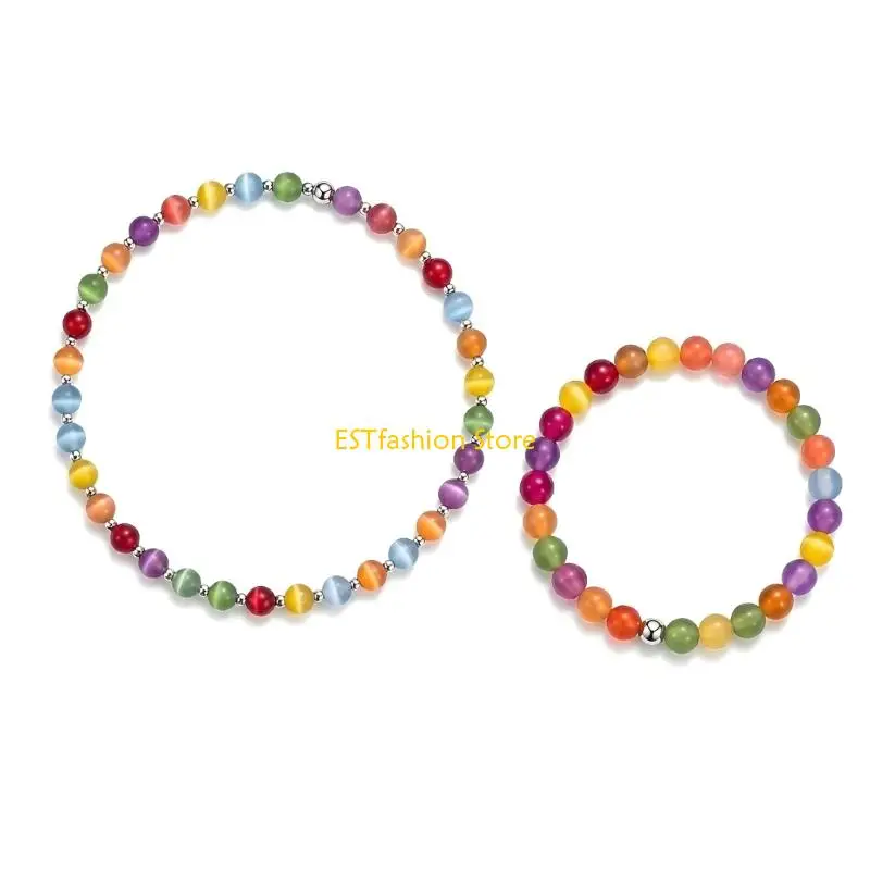 Y5GC Playful Candy Colored Resin Necklace Bracelet Set Color Changes Jewellery Piece