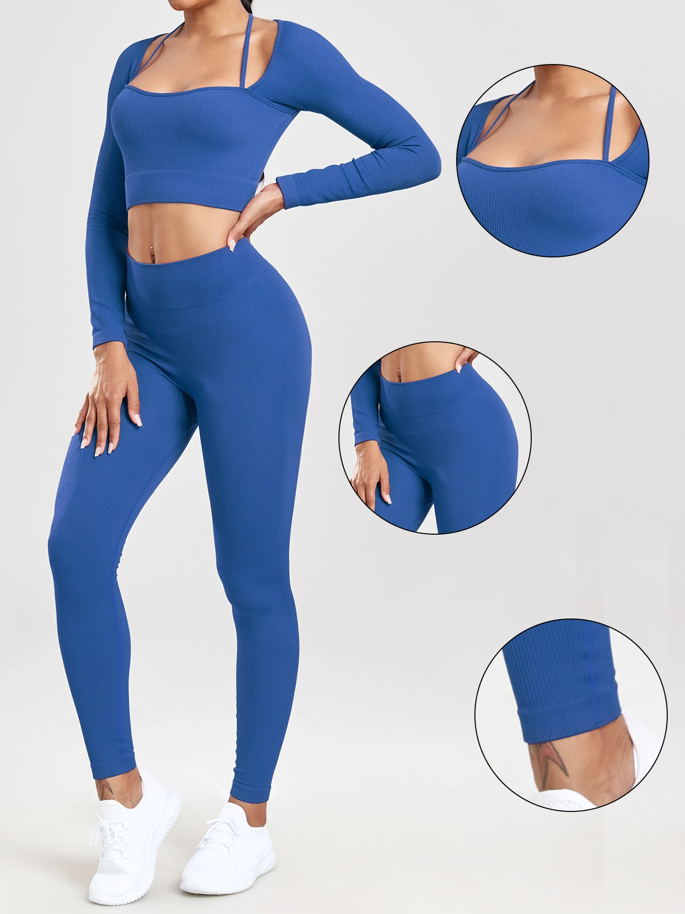 CHRLEISURE Seamless Rib Yoga Suit Women Fitness Outfit Slim Elastic Sports Set Top without Chest Pad with Workout Leggings