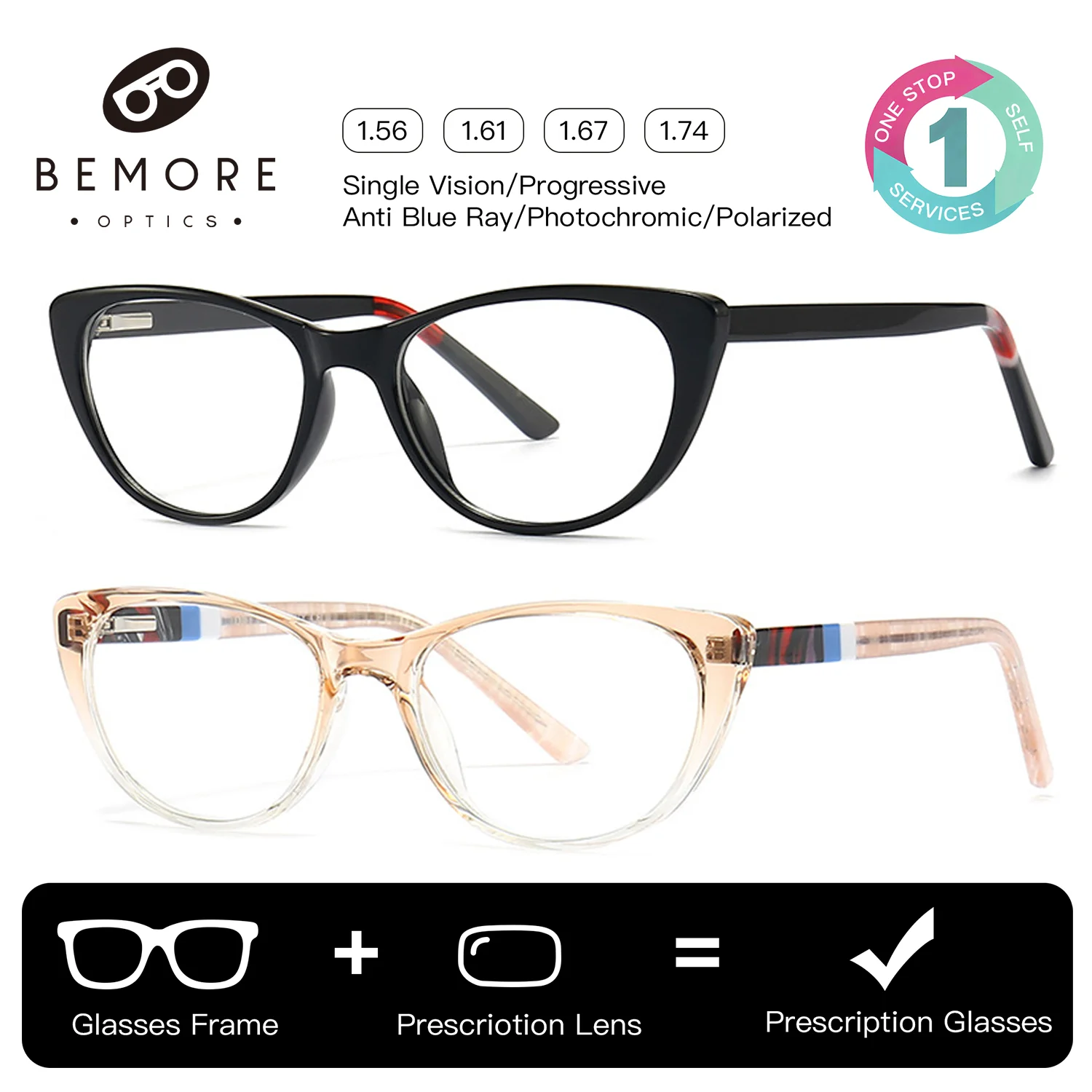 

BEMORE Butterfly Reading Glasses Woman Anti-Blue Ray Photochromic Grey Progressive Square Ultralight TR Multifocal Eyeglasses