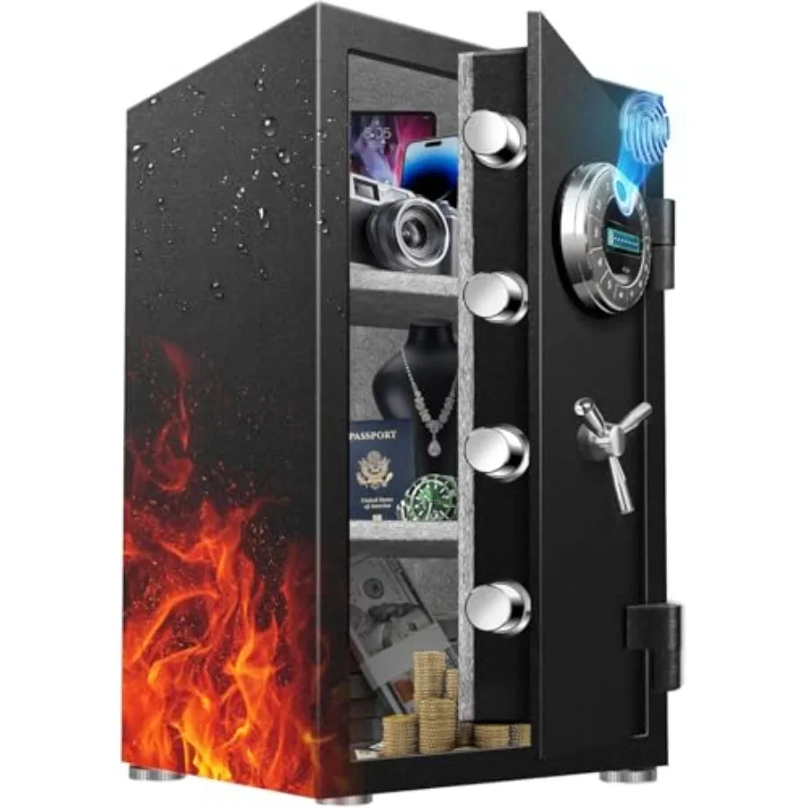 

Home office safe: steel, black, 8.0 cu ft fireproof waterproof biometric fingerprint lock with LED light and Type-C handle