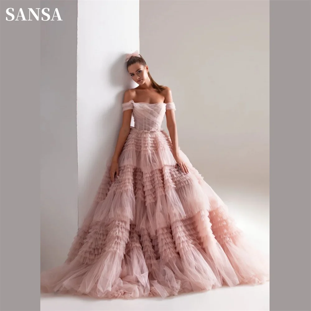 

Sansa Romantic Dusty Pink فساتين السهرة Puffy Multilayer Vestidos De Noche Luxury Handmade Ball Gown Tulle Prom Dresses