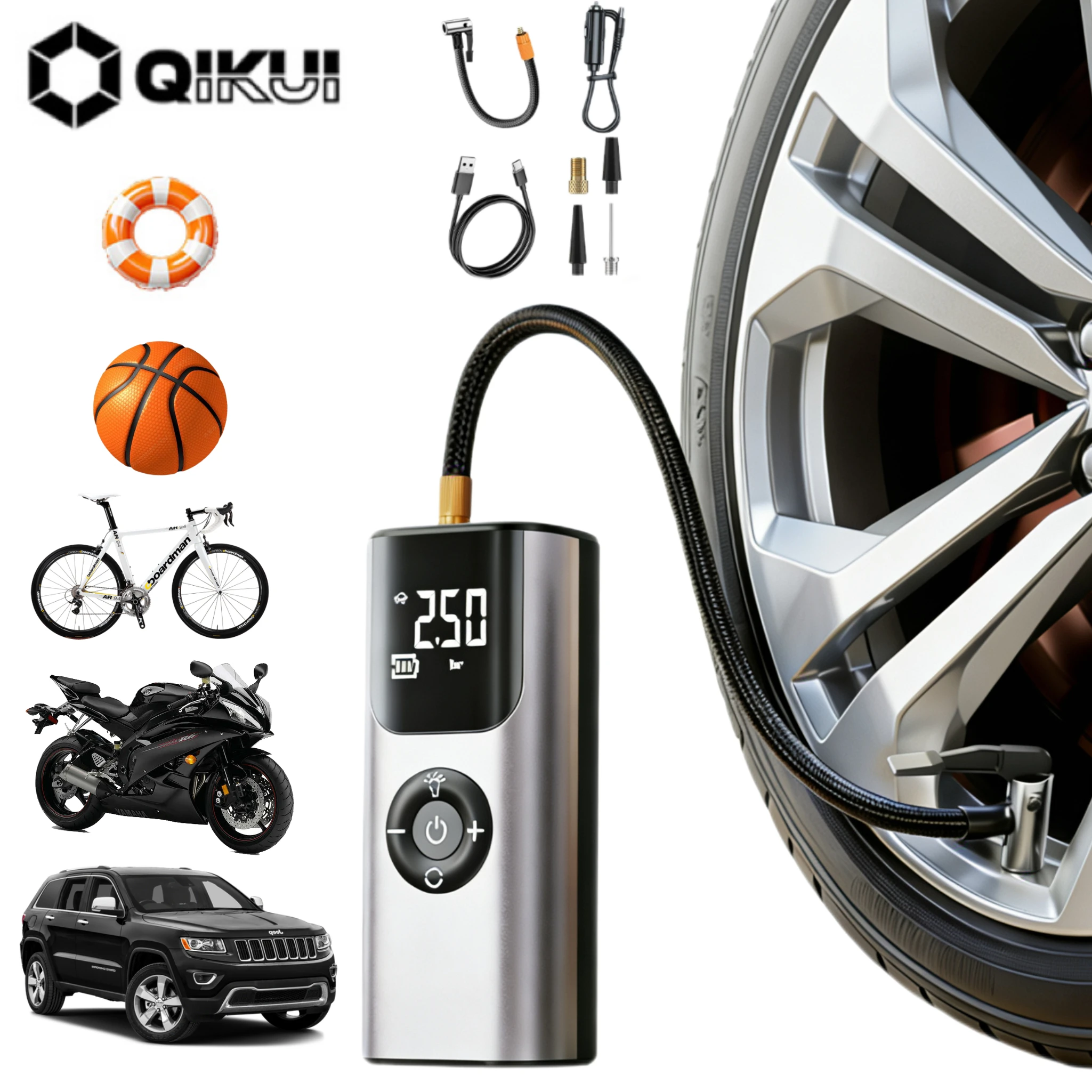 qikui-pompa-d'aria-portatile-wireless-per-auto-150psi-nuova-funzionalita-3-in-1-gonfiatore-ad-alta-pressione-con-ricarica-per-telefono-cellulare