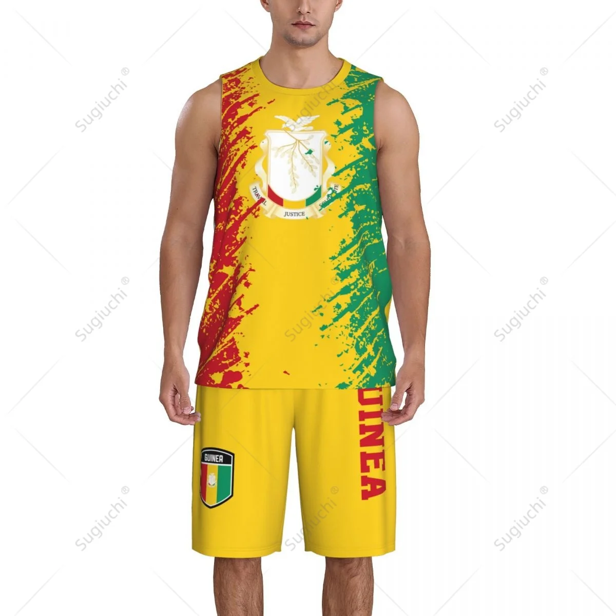 Team-up Guinea Flagge Korn Männer Basketball Trikot Set Shirt & Hose ärmellose benutzer definierte Name Nunber exklusiv