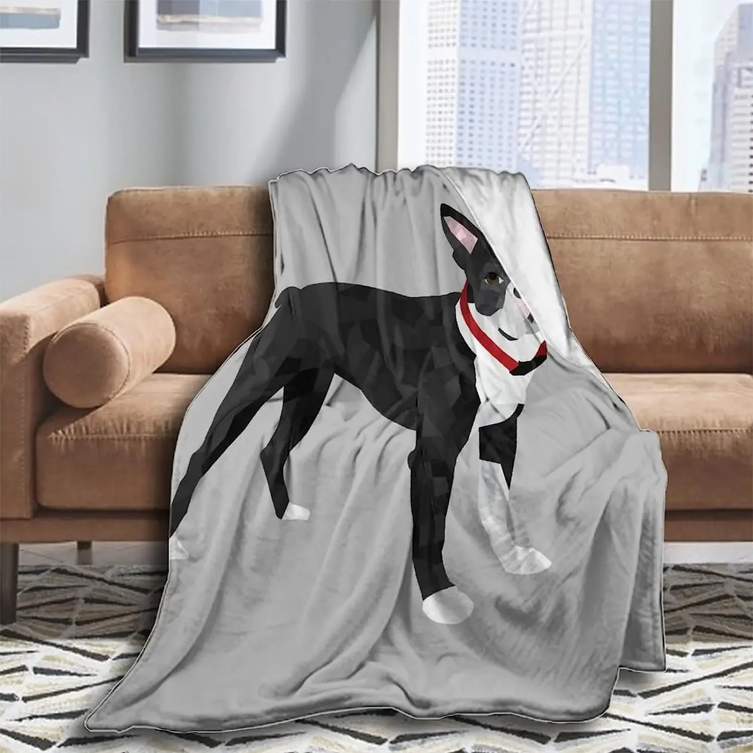 Women Men Teens Wearable Blanket Super Soft Lightweight Cozy Throw Blanket for Home School Office Travel, Boston Terrier