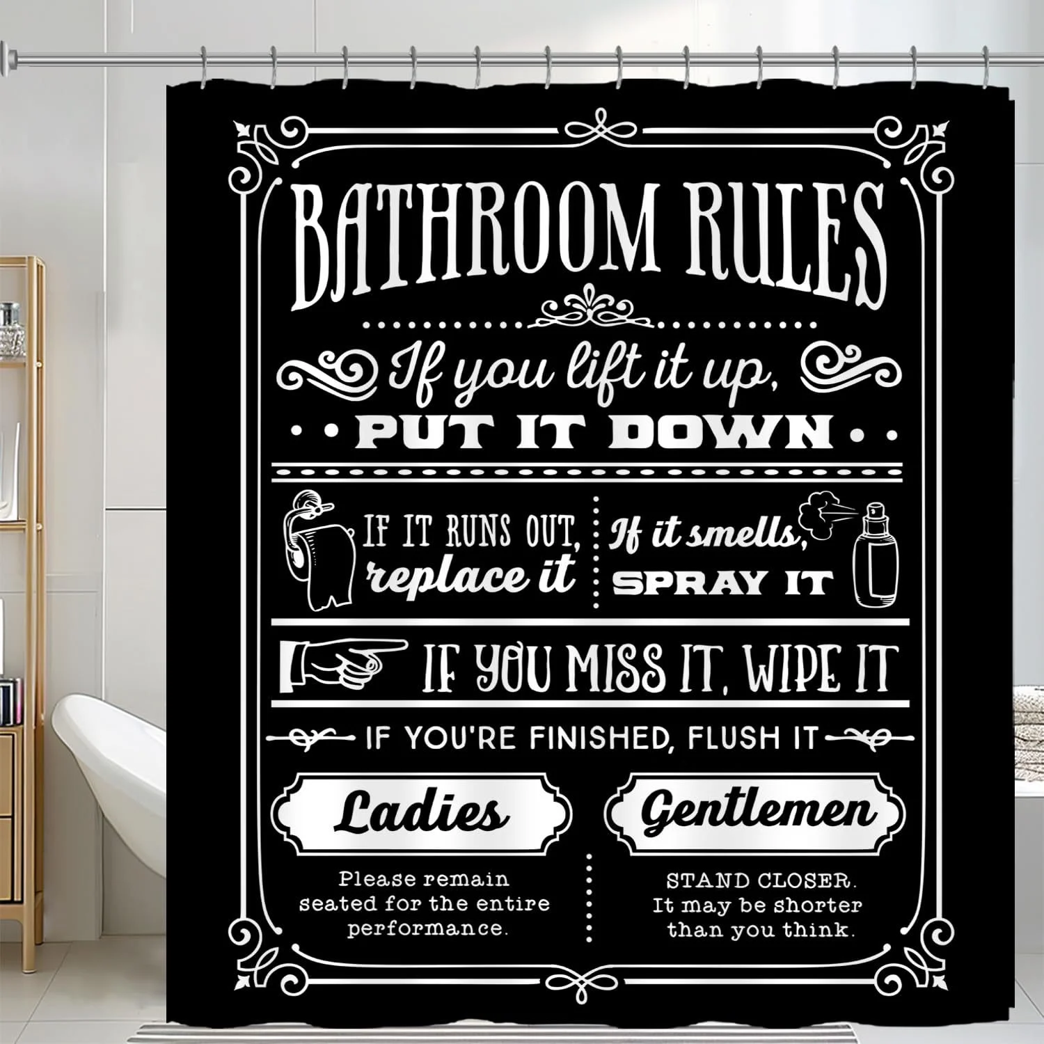 Black White Art Word Shower Curtain Fabric Waterproof Polyester Fabric Modern Simple Style Bathtub Bathroom Curtain With Hooks
