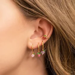 Fashion Summer Crystal Fruit  Cute Cherry Pineapple Small Drop Earrings for Women Piercing Jewelry Dangle Earrings 2025 Trend