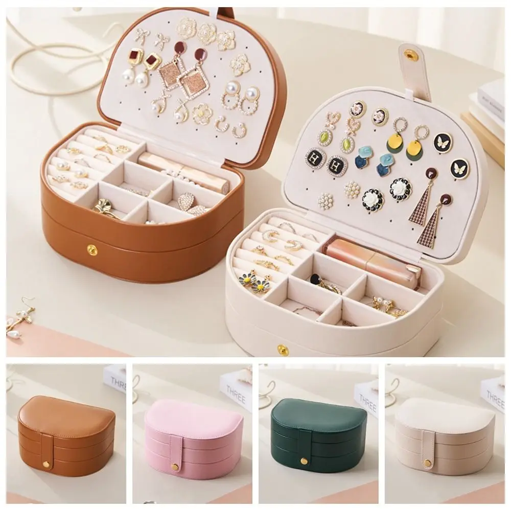 Exquisite Multi-layered Jewelry Box PU Leather Sealed Ring Earrings Storage Box Large Capacity Semi-circular Necklace Organizer