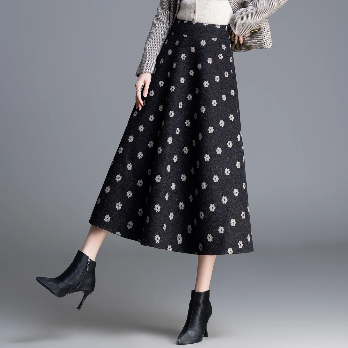 

Модная юбка миди А-силуэта женская, осенне-зимняя, новая, стройнящая, с большим оборончатым подолом, шерстяная, длиной до колена, романтичная, элегантная