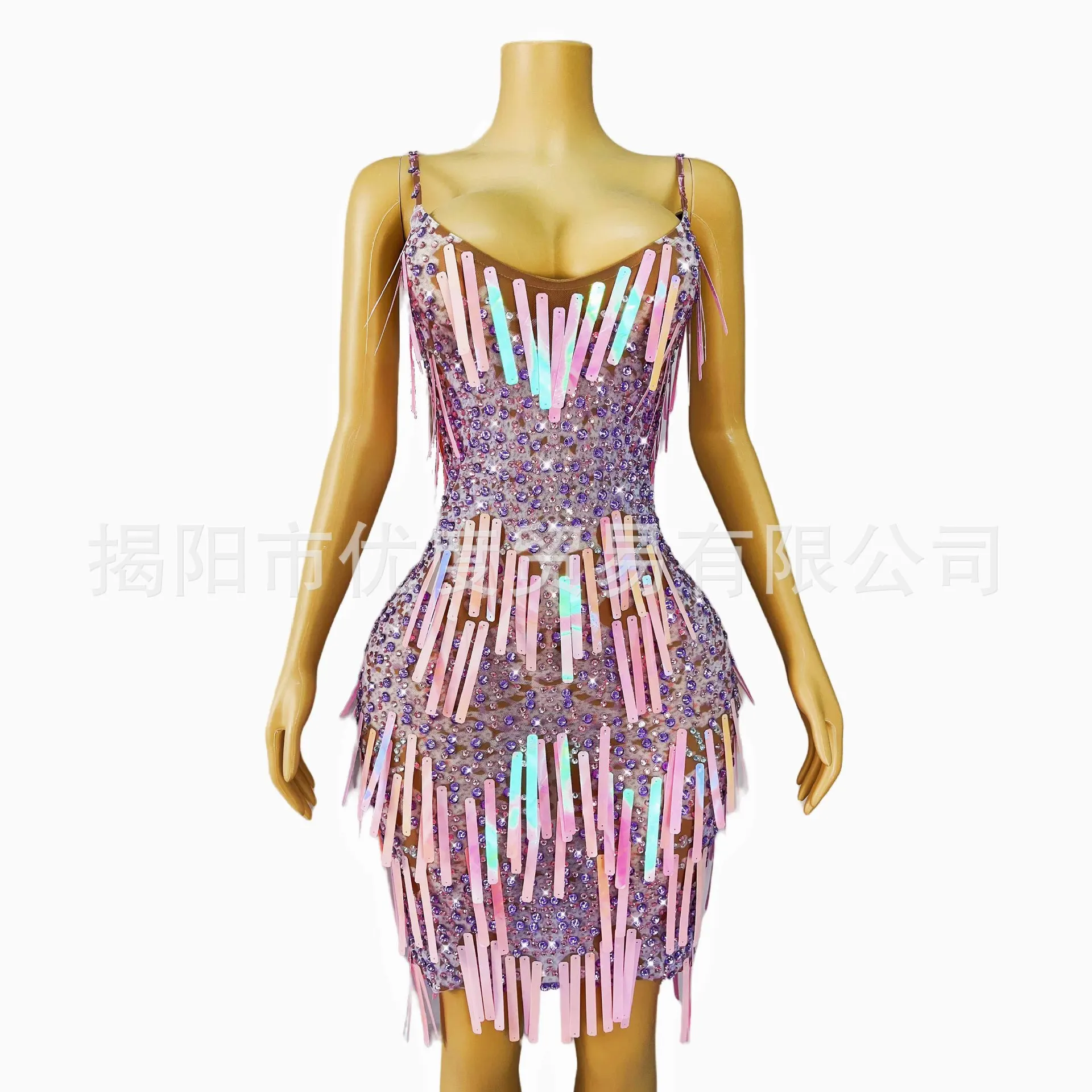 Pink Slim Fit Glam Big Halter Suspender Shiny Rhinestone Cocktail Party Dress Gig Red Dust Short Dresses For Woman Party Elegant