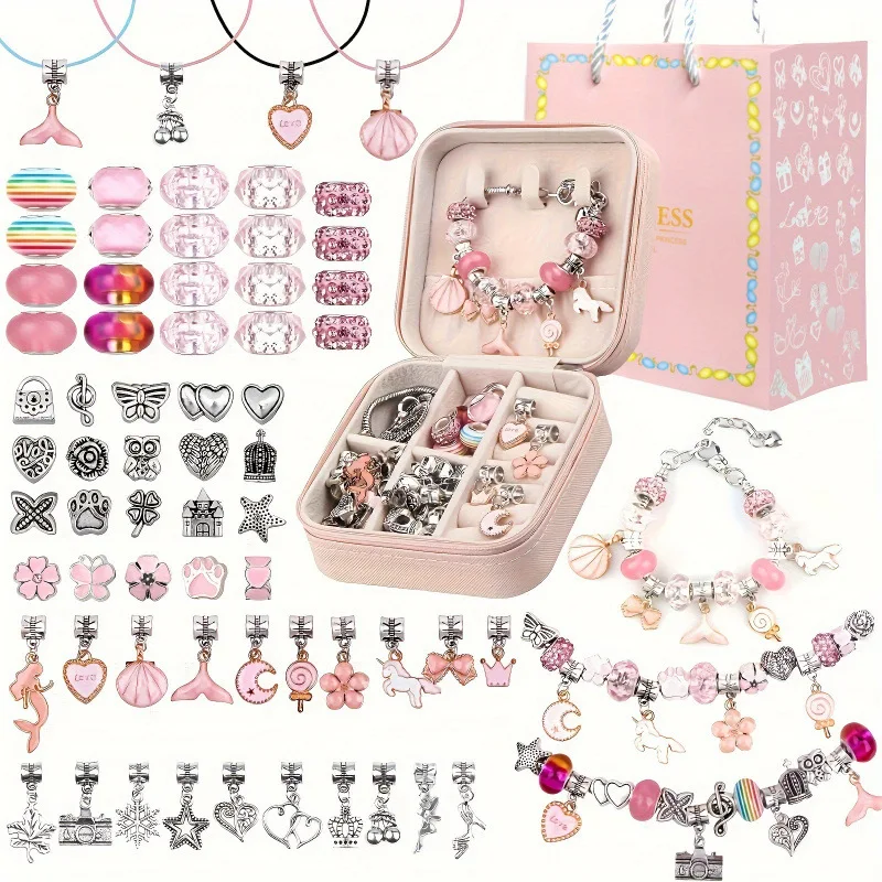 2025 Hot Sale Diy Beaded Loose Bead Chain Pendant Lanyard Leather Pan Magic Box with Beads Christmas Color Matching