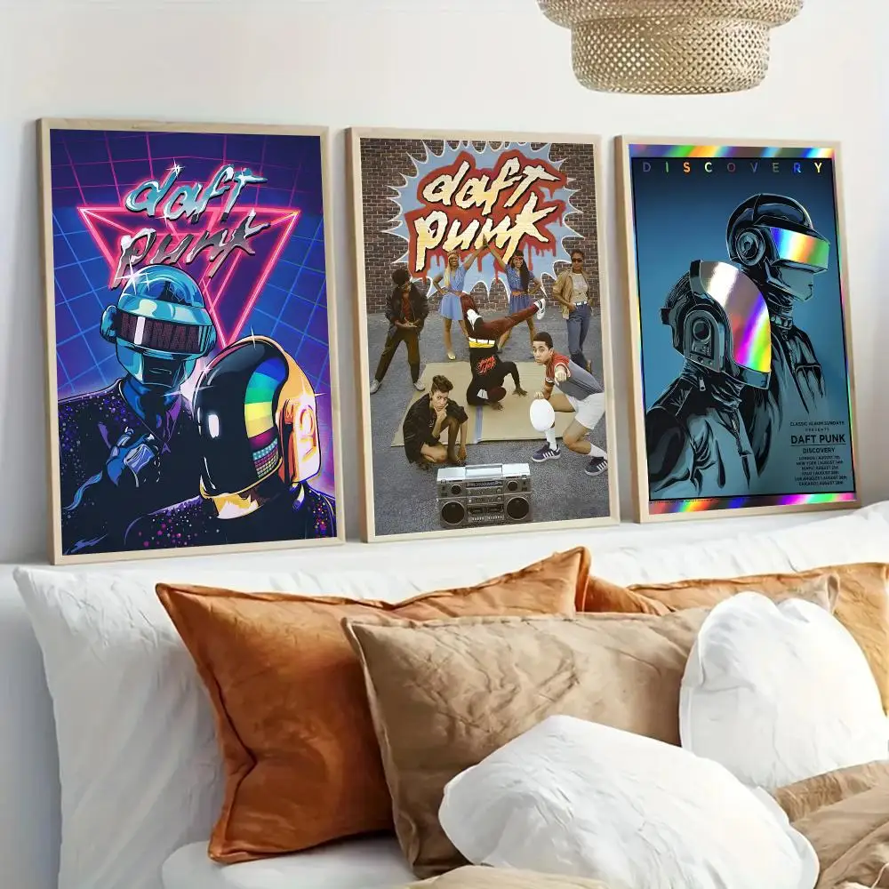 D-Daft Punk Classic Band Poster Modern Home Living Bedroom Bar Hallway Waterproof Wall Art Aesthetic Decor