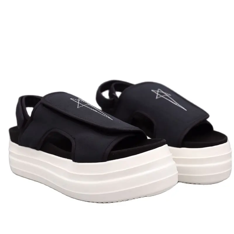 

Black& Street 21ss Black canvas Thick Sole lightweight EVA Embroidered Pentagram luxury Roma Sandals
