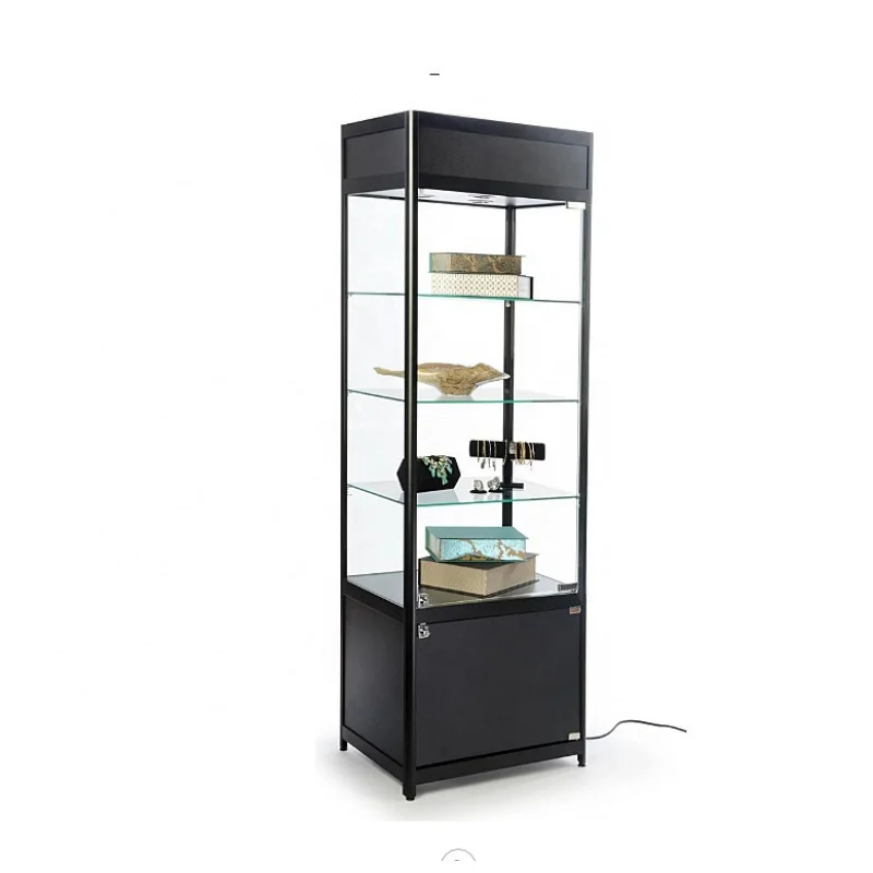 Custom. Vloer Staande Toren Display Vitrine Houten Hoge Vitrinekast 3 Glazen Planken Display