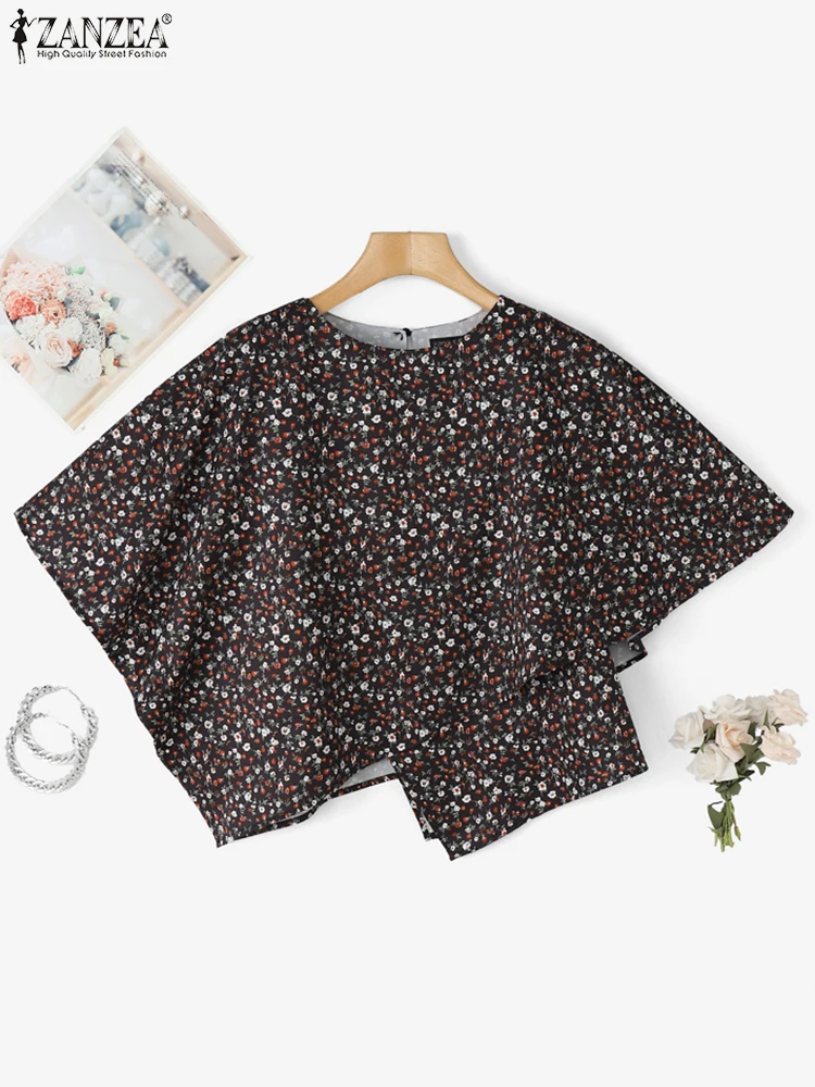 

ZANZEA Summer Floral Printed Tops Women Vintage Blusas 3/4 Bat-wing Sleeve Tunics 2025 Casual O-Neck Pullover Oversized