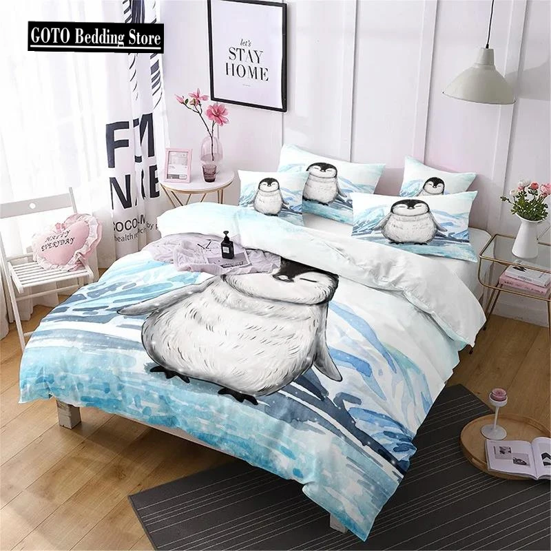 

Lovely Little Penguin Comforter Bedding Sets, 3D Print, Blue ,135x200 Bedroom Bed Cover Set for Changjin Deer,Kangaroo,Ostrich