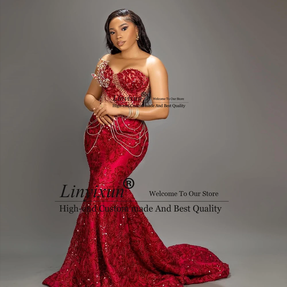 فساتين لحضور الحفلات الموسيقية الكريستالية الرائعة للفتيات السود ترتر حورية البحر رداء حفلات السهرة 2025 مخصص بدون أكمام vestidos para noite #2