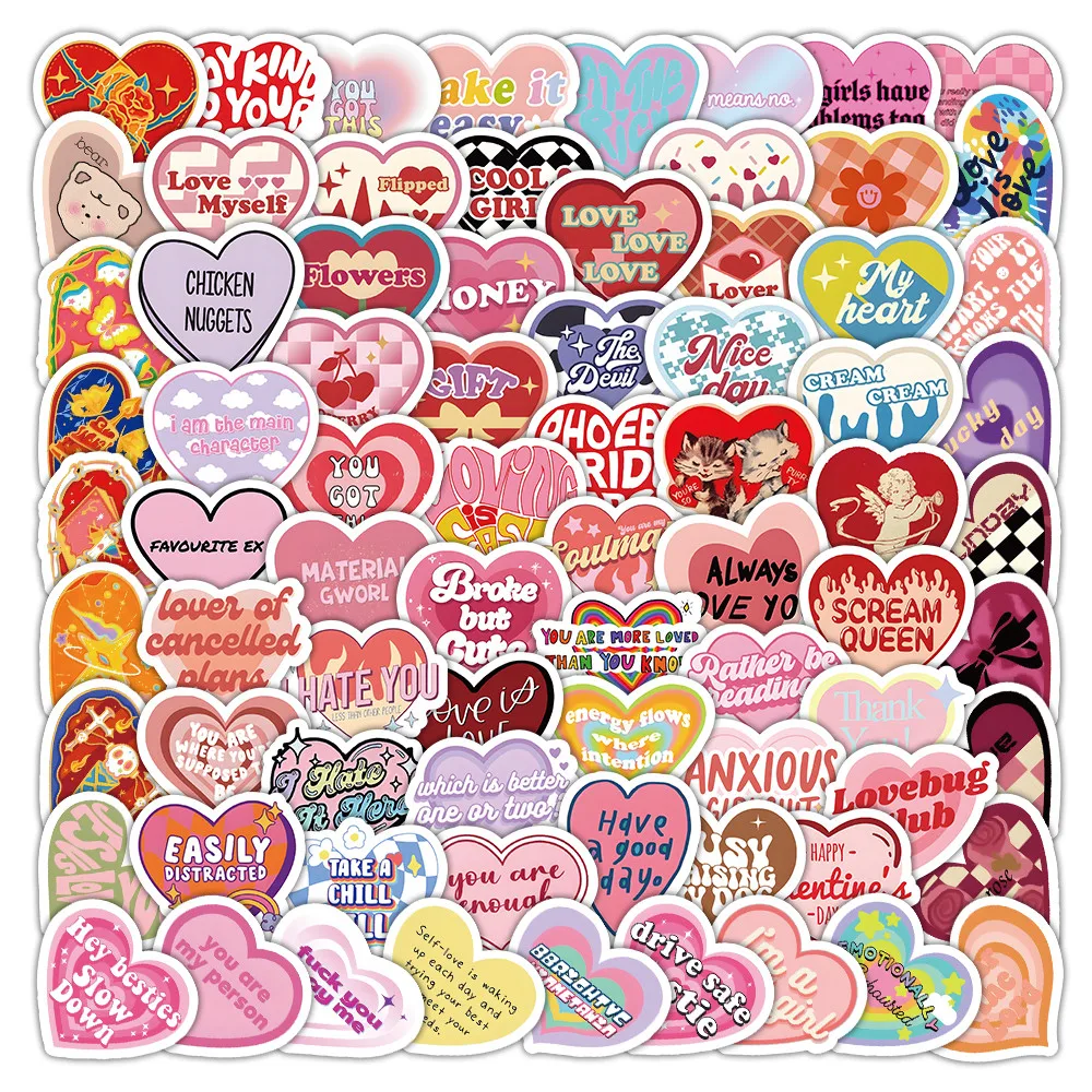 102Pcs Love Heart Pattern Stickers For Scrapbook Journal Phone Case Decor Peel Joy Sticker Store