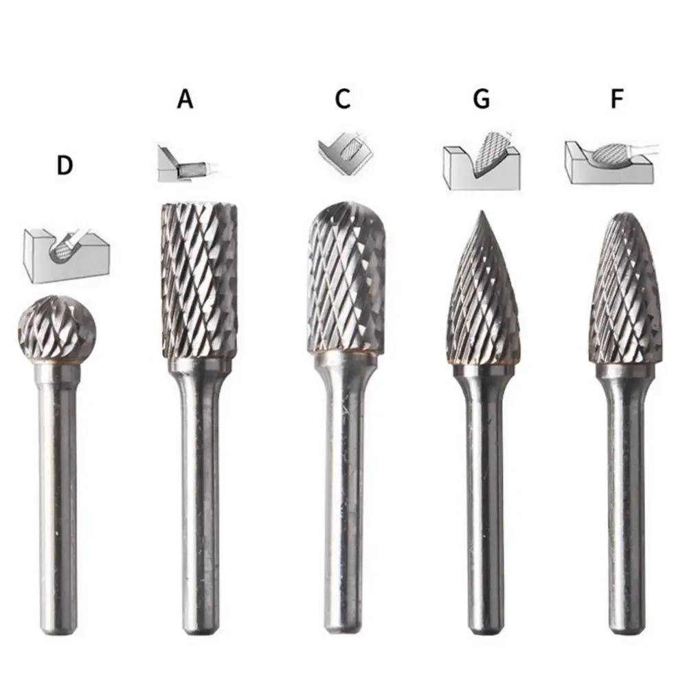 5Pcs / 6Pcs Tungsten Carbide Rotary Burr Cutter Set for Rotary Tools File Milling Cutter Engraving Bit for Woodworking Metal 6mm