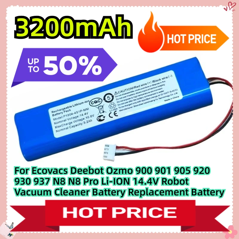 

For Ecovacs Deebot Ozmo 900 901 905 920 930 937 N8 N8 Pro Li-ION 14.4V Robot Vacuum Cleaner Battery Replacement Battery