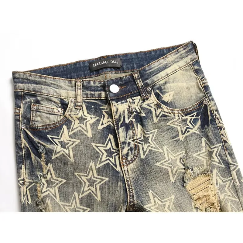 starbags dsq 3094 Men's Vintage Blue Jeans Ripped Trend Stretch Slim-fit Men's pant