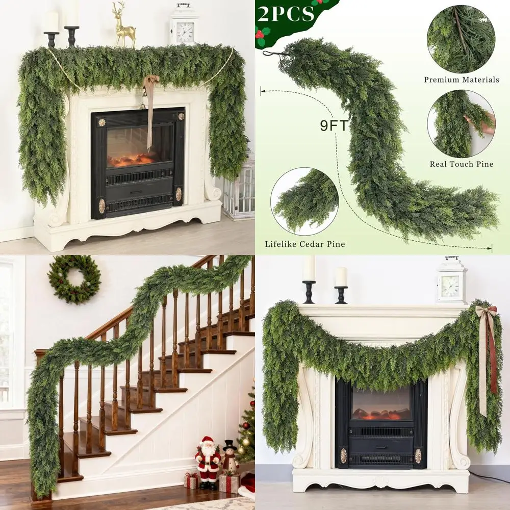 

Realistic Artificial Pine Needle Garlands, 2-Piece Set for Christmas Decor - Ideal for Fireplace, Table, Window, Stairs, Mantel,