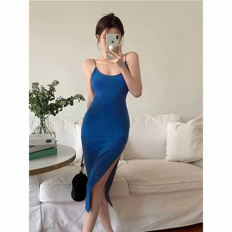 

Slit Suspender Dress for Women Black Midi Skirt Sexy Hip-cover